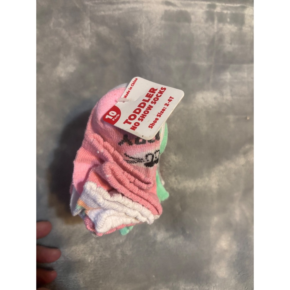 Toddler Girls No Show Socks 10 Pack Pink White Green Cat Face Shoe Size 2-4T NEW